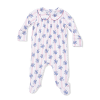 Stripe Dot Roses - Smocked Peter Pan Snap Footie