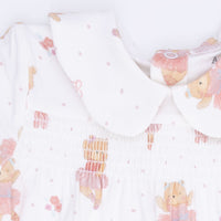 Teddy Bear Ballerina - Smocked Peter Pan Snap Footie
