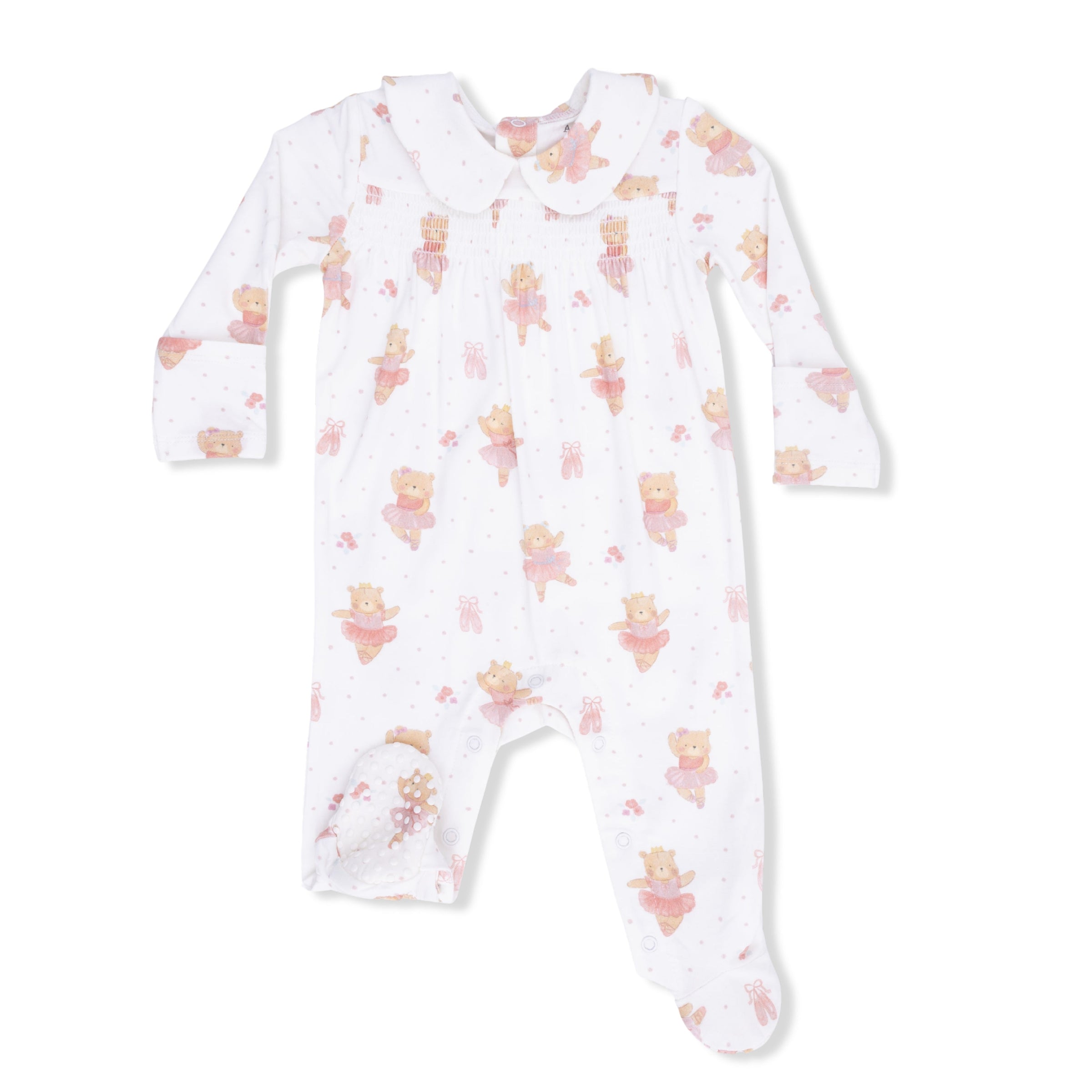 Teddy Bear Ballerina - Smocked Peter Pan Snap Footie