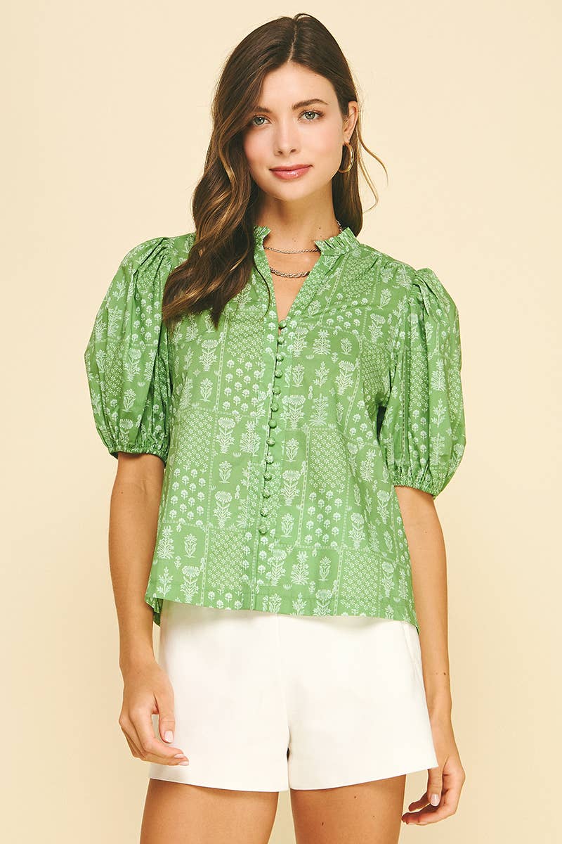 MADISON- FLORAL BUTTON DOWN BLOUSE TOP