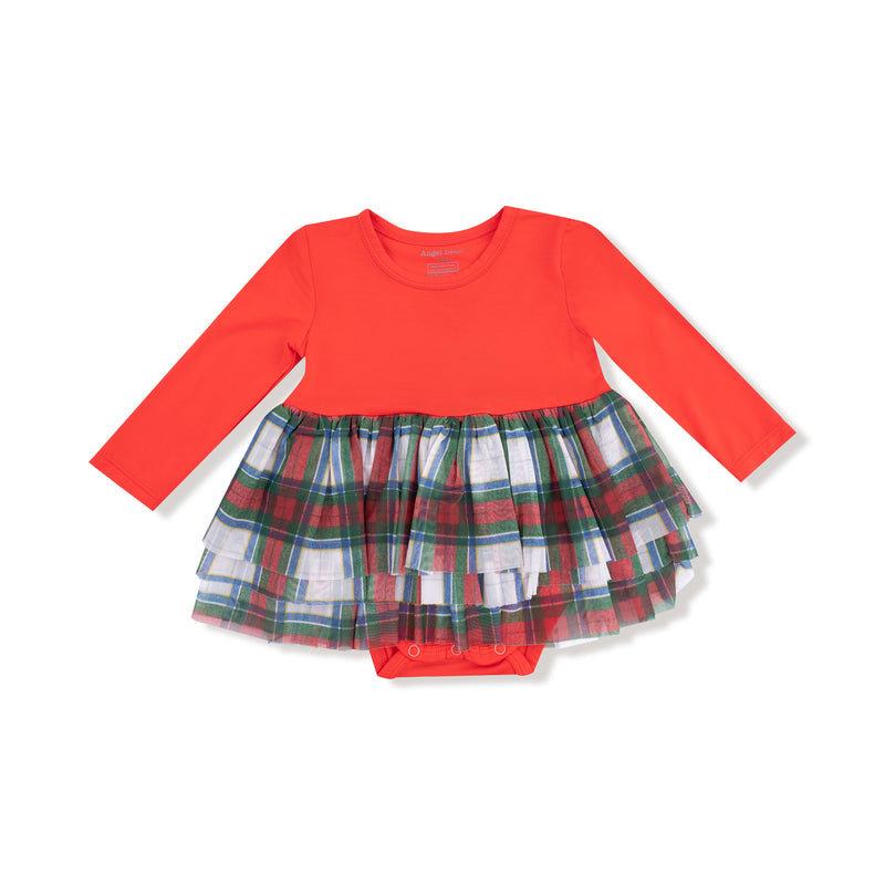 Holiday Plaid - Long Sleeve Tutu Bodysuit