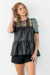 Sequin Detail Tiered Leather Top