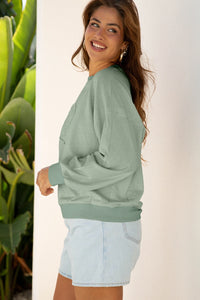 Clara - Green Floral Patch Long Sleeve Casual Top