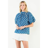 Marla- Puff Sleeve Polka Dot Mock Neck Top