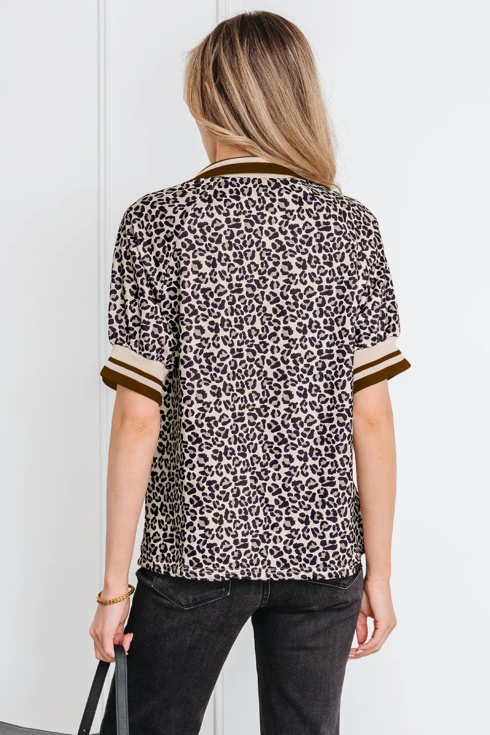 Jossalynn -  Khaki Leopard Half Zip Top