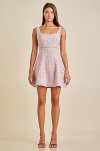 Sloane - Pastel Sequin Braid Detailed Round Neck Tweed Jacket & Mini Dress Set