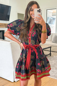 NOELLE - Black Floral Mini Dress