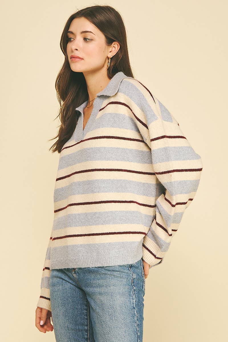 LILY - STRIPED V-NECK KNIT SWEATER