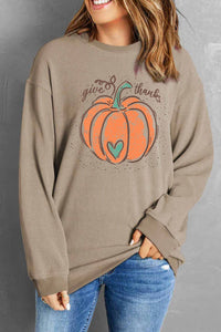 Janelle - Khaki Give Thanks Pumpkin Sweatshirt