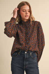 AMANDA - LEOPARD PRINT RUFFLED BUTTON DOWN TOP