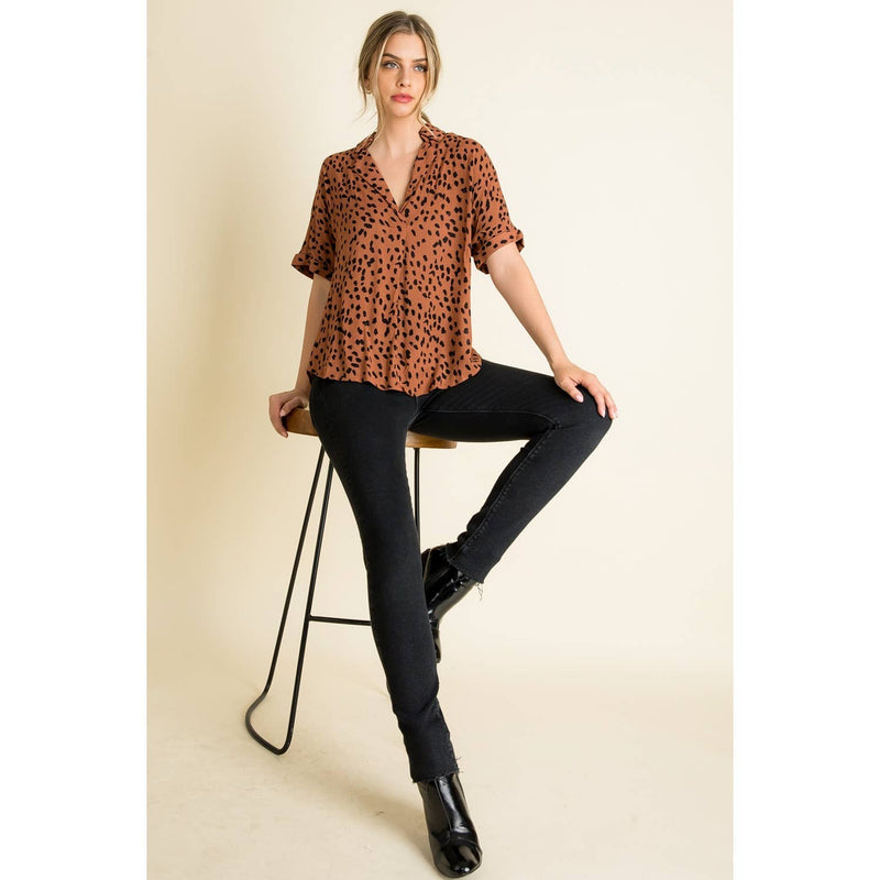 Marla-Collared Print Blouse