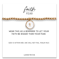 Faith Over Fear Cross Charm Bracelet-White Enamel 3mm