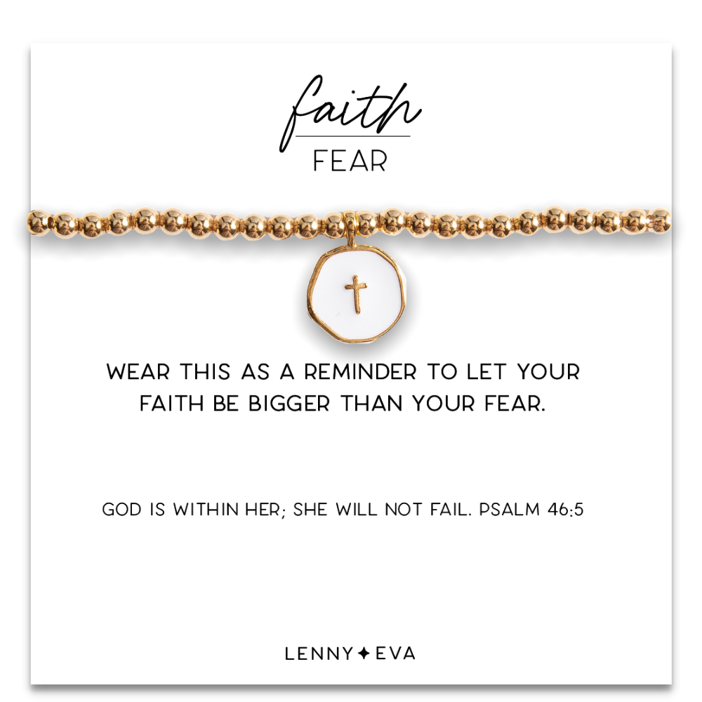 Faith Over Fear Cross Charm Bracelet-White Enamel 3mm