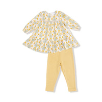 Winter Dandelions - Ladder Trim Dress and Ribbed Leggings