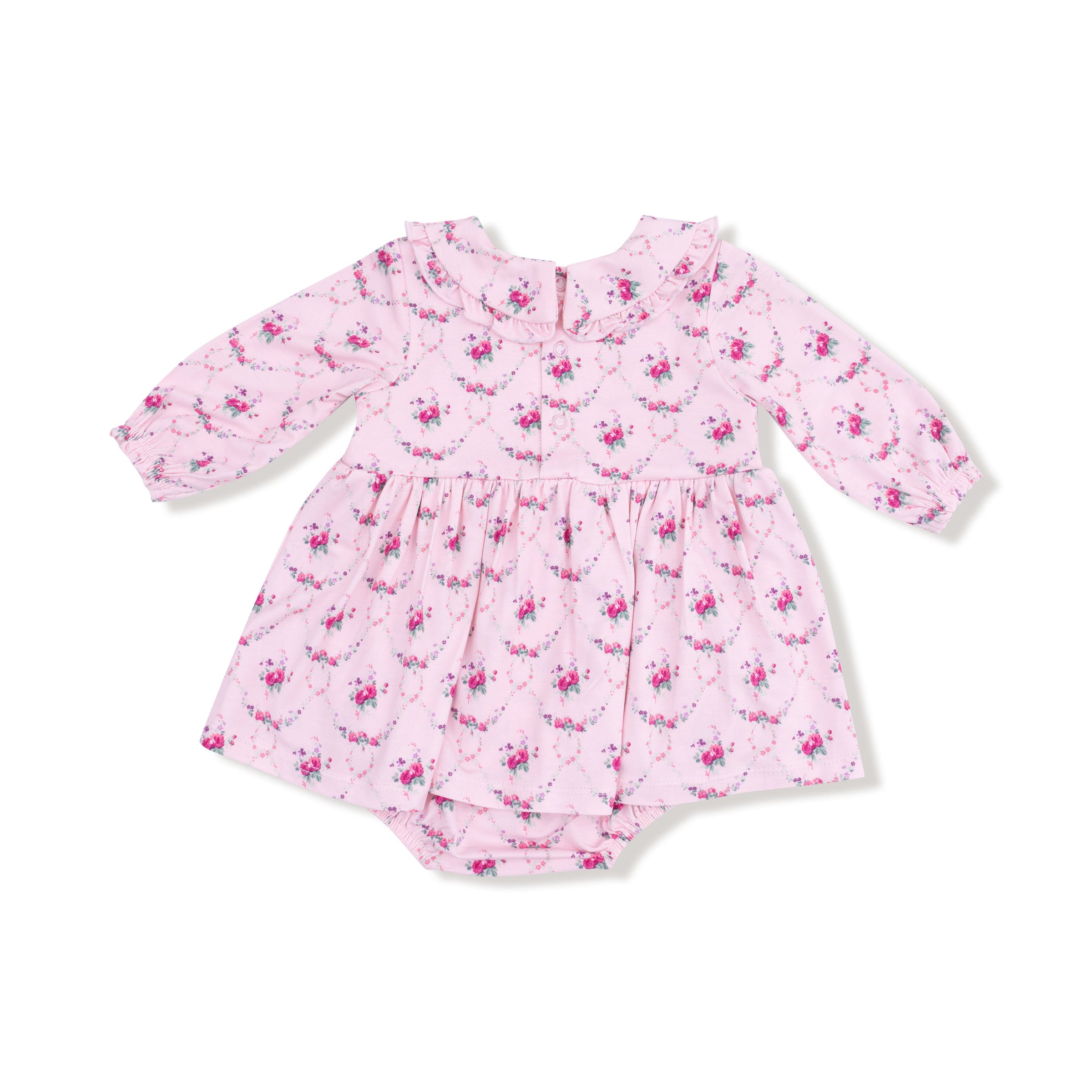 Rose Garden Trellis - Long Sleeve Peter Pan Ruffle Collar Bubble with Skirt