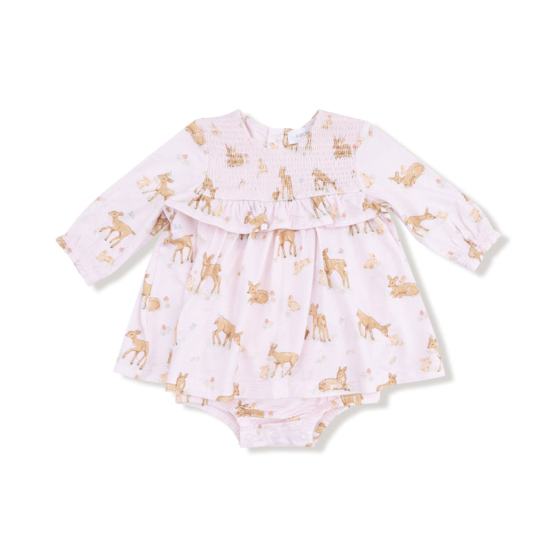 Little Fawn - Long Sleeve Smocked Ruffle Bubble with Skirt