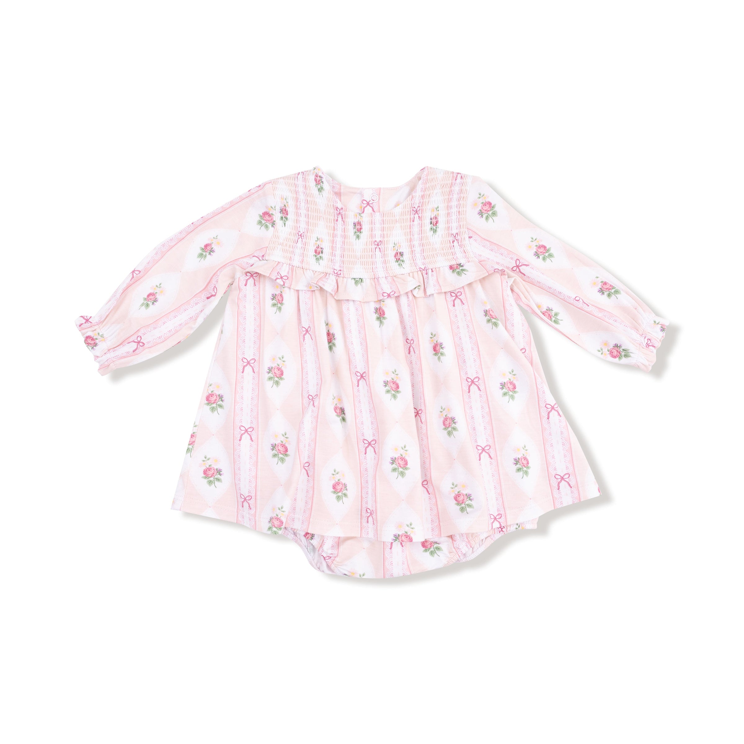 Ogee Lace Floral - Long Sleeve Smocked Ruffle Bubble with Skirt