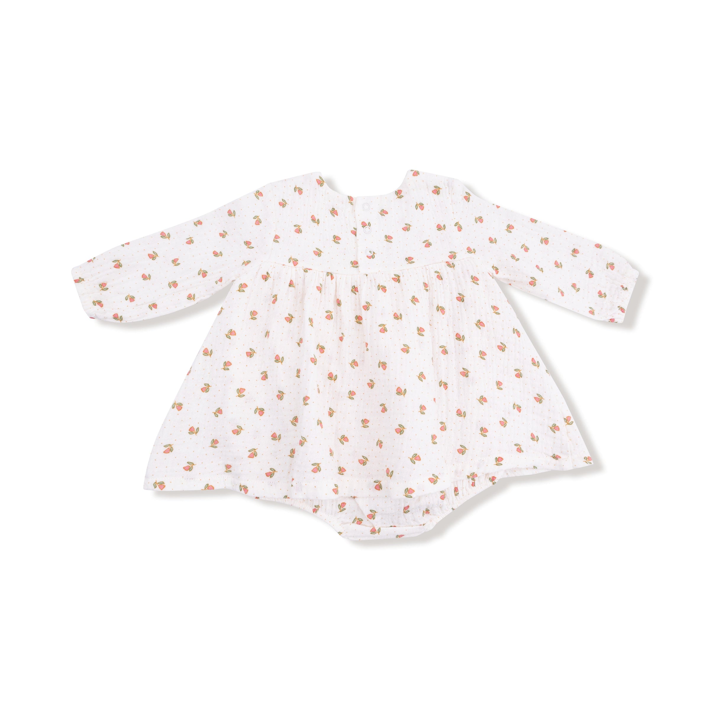 Petite Pointe Fleur - Long Sleeve Smocked Ruffle Bubble with Skirt