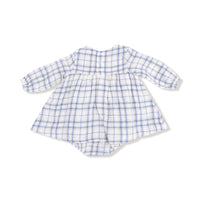 Blue Plaid - Long Sleeve Smocked Ruffle Bubble with Skirt