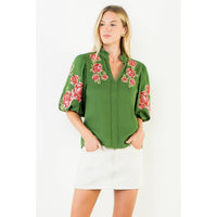 Lizbeth - V-Neck Top With Floral Embroidery