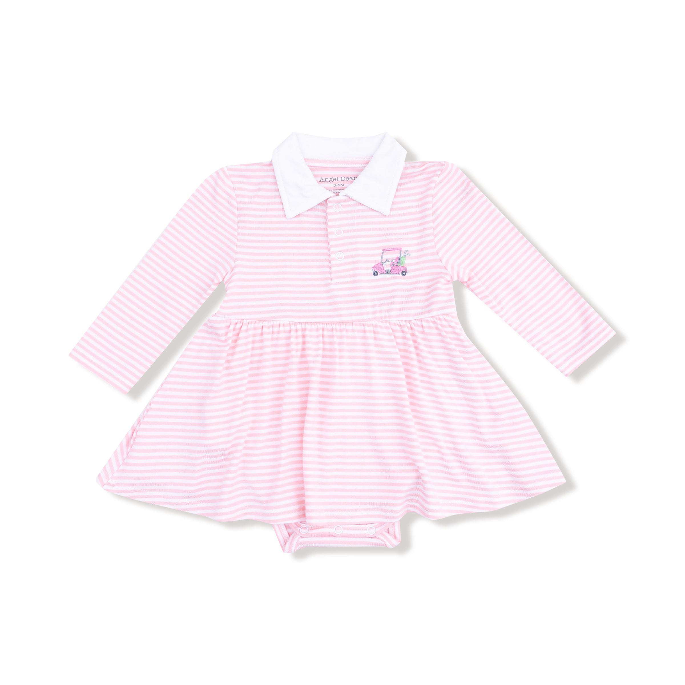 Baby Golf Carts - Pink - Long Sleeve Polo Bodysuit Dress