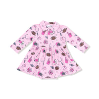 Game Day - Pink - Long Sleeve Polo Bodysuit Dress