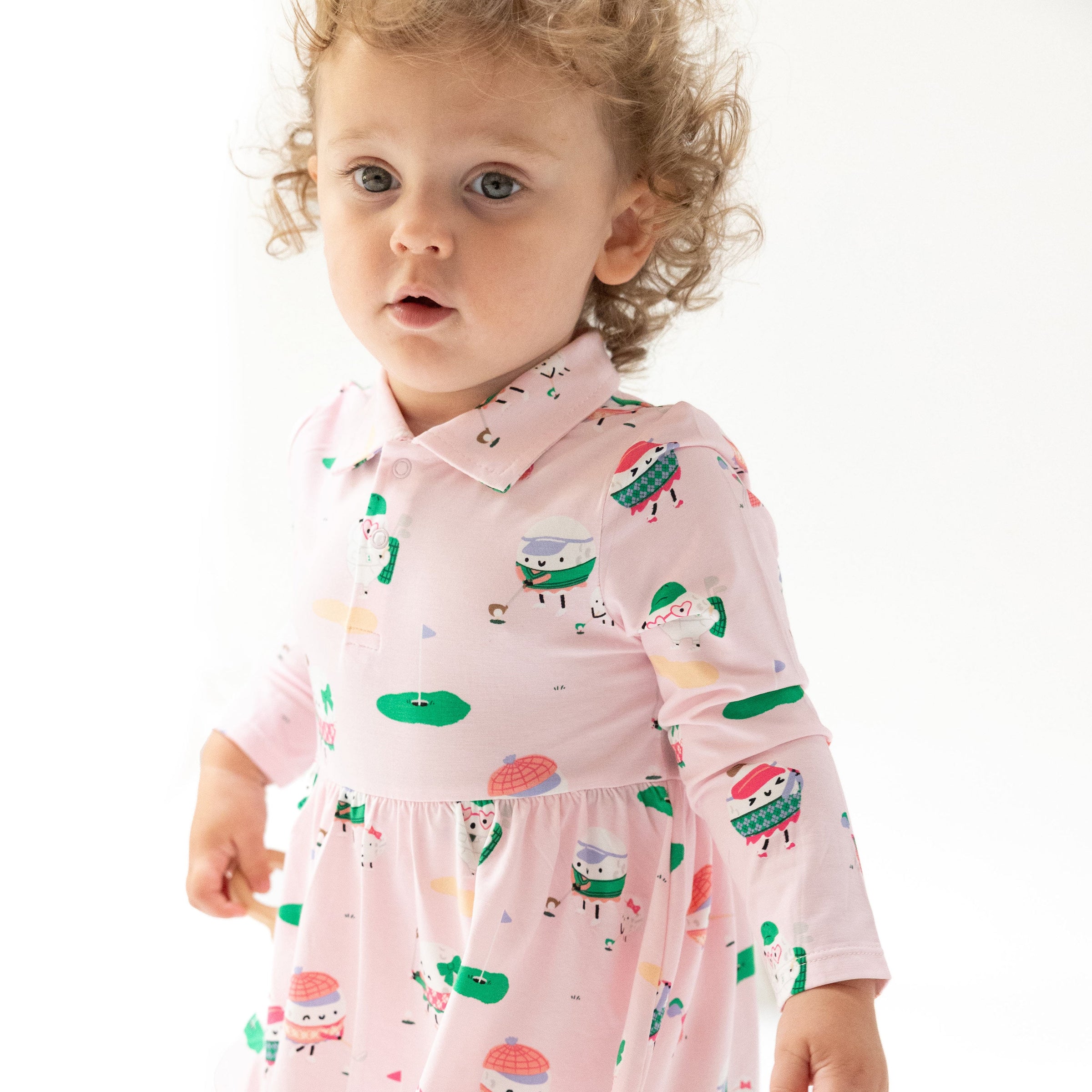 Golf Pros - Pink - Long Sleeve Polo Bodysuit Dress