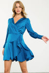 Blue Long Sleeve Flutter Dress