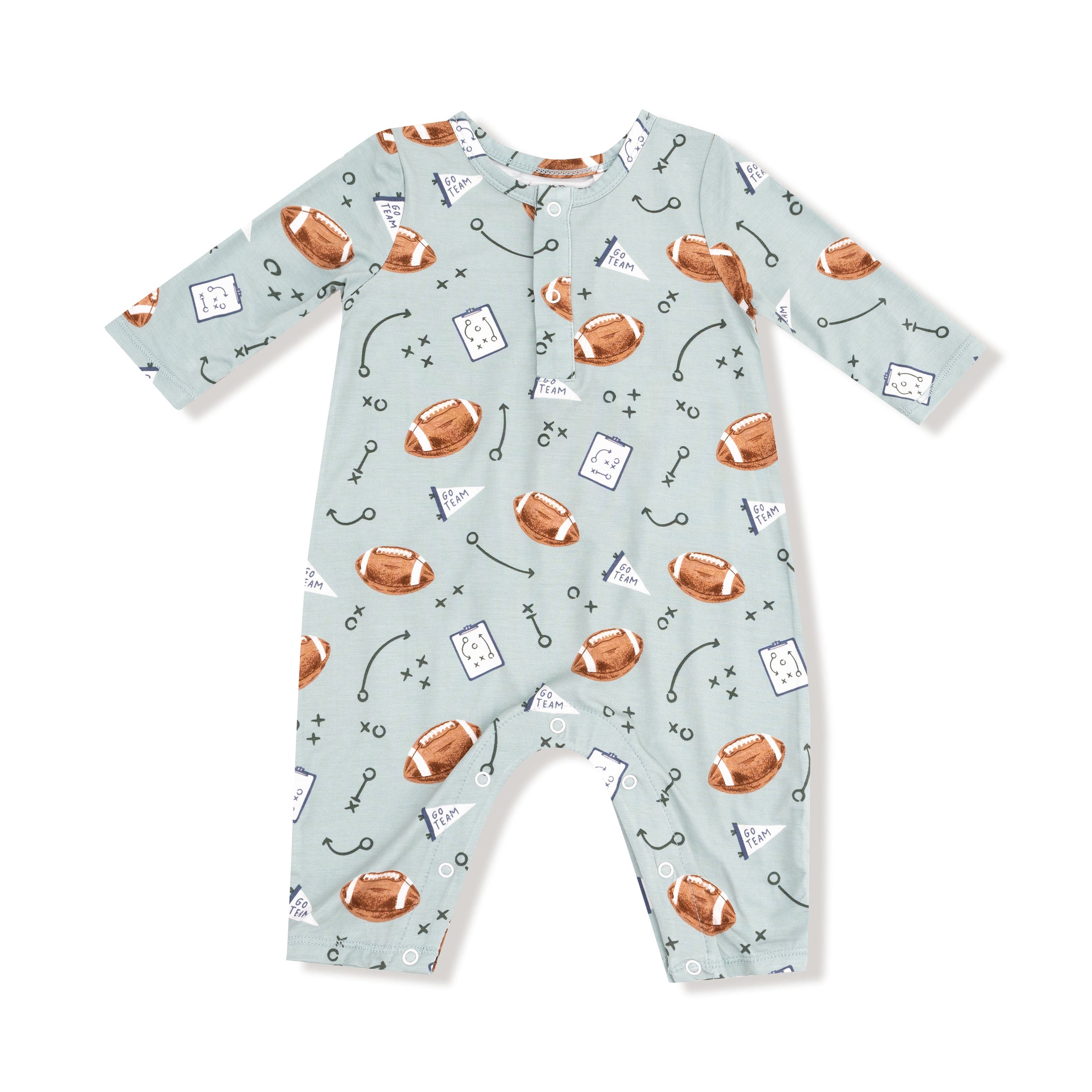 Touchdown Time - Grey Mist - Long Sleeve Henley Romper