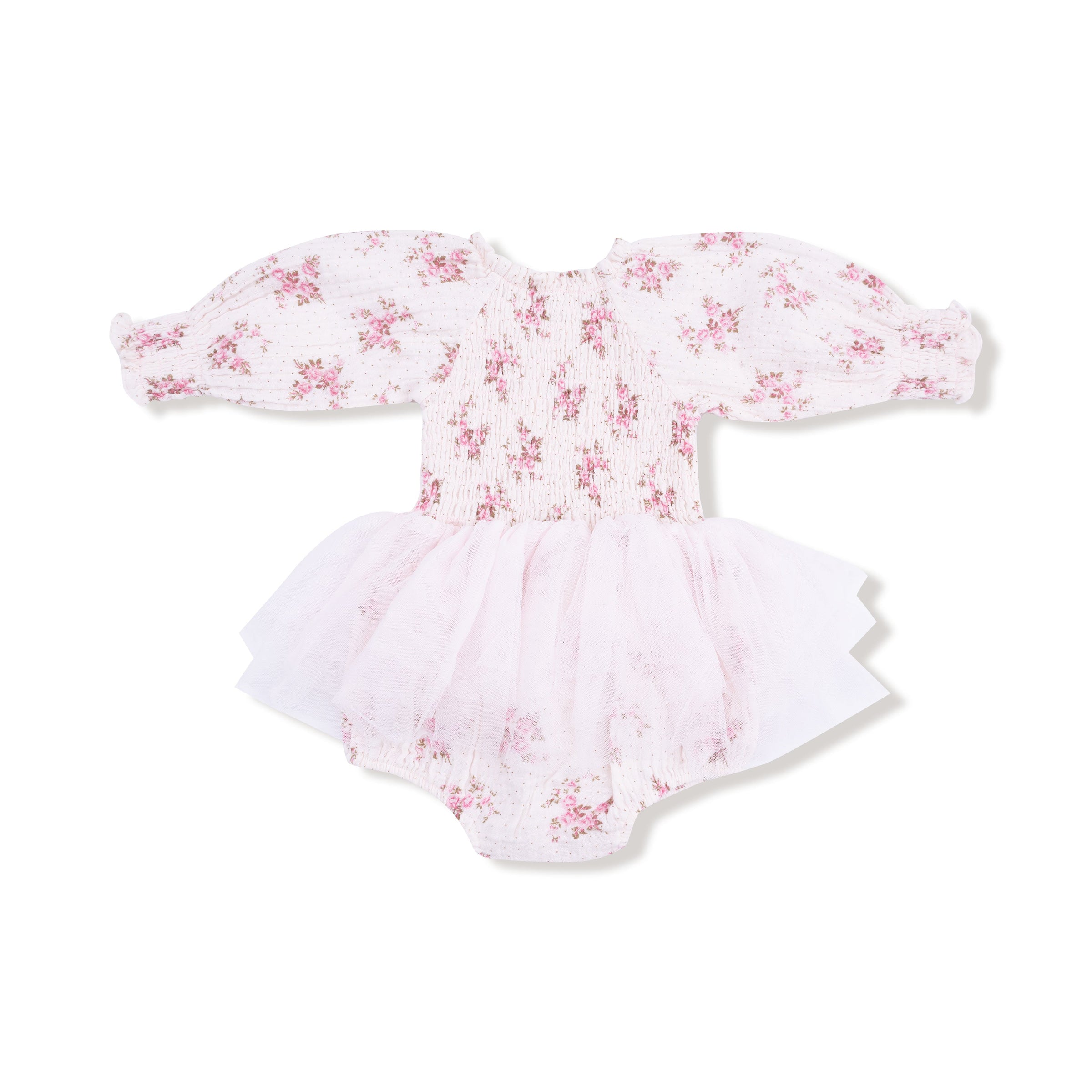 Belle Rosette Dot - Long Sleeve Smocked Bubble with Tutu