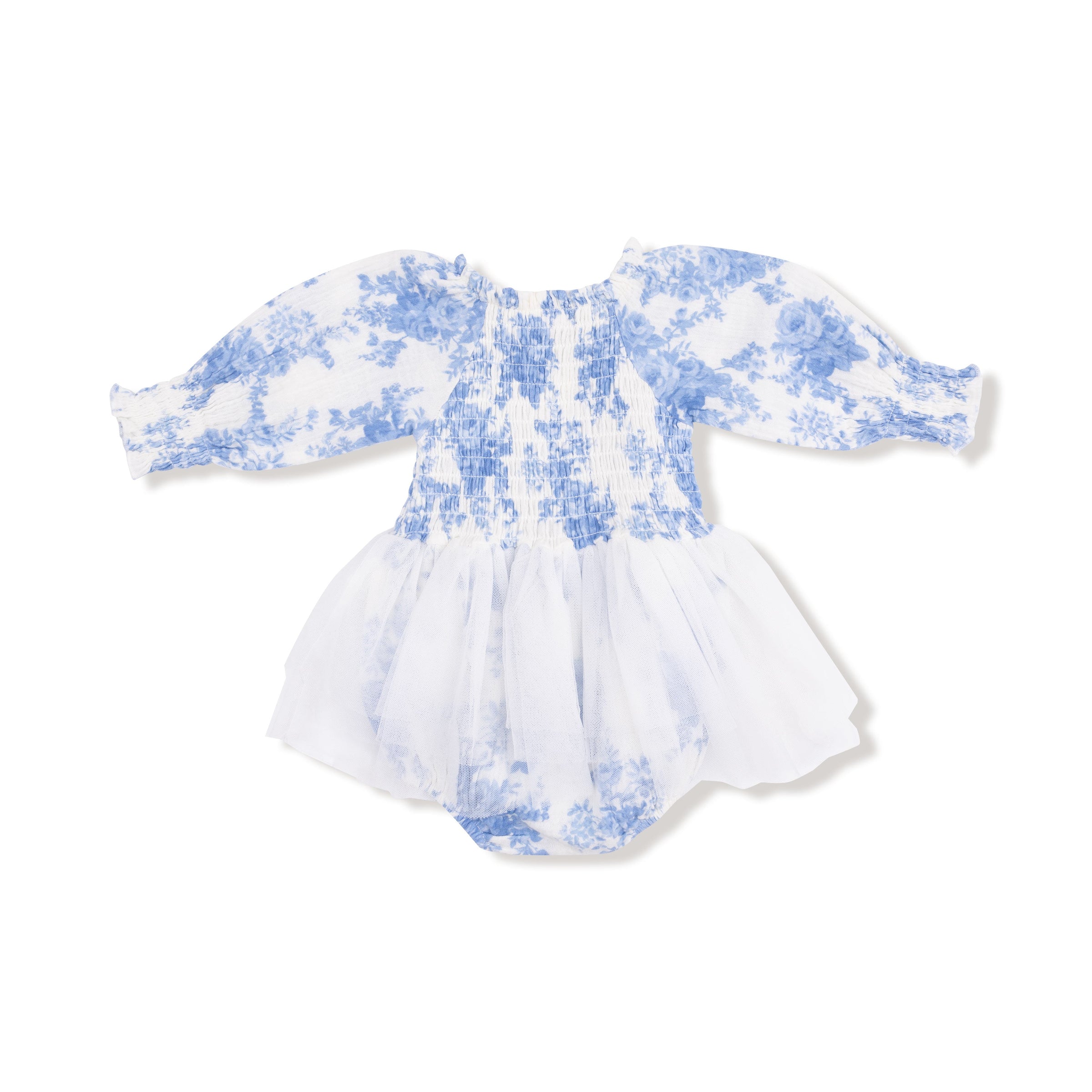 Dream Cottage Floral - Long Sleeve Smocked Bubble with Tutu