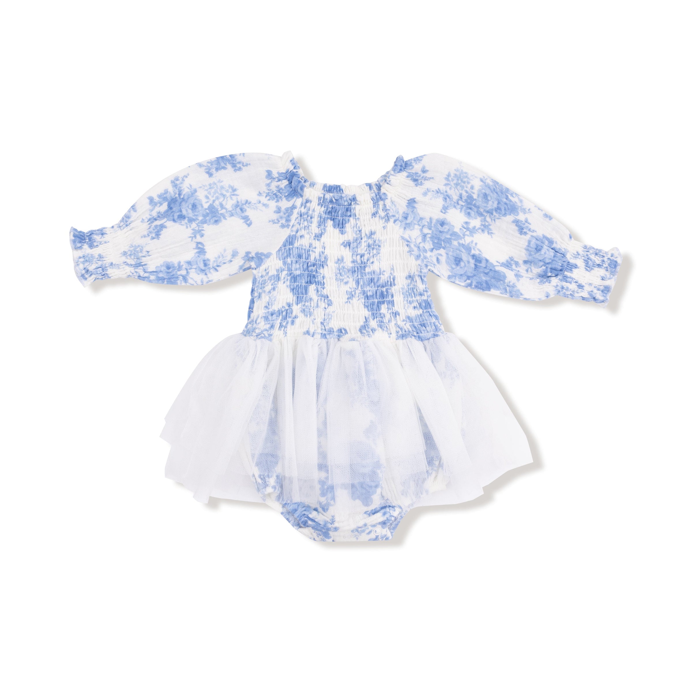 Dream Cottage Floral - Long Sleeve Smocked Bubble with Tutu