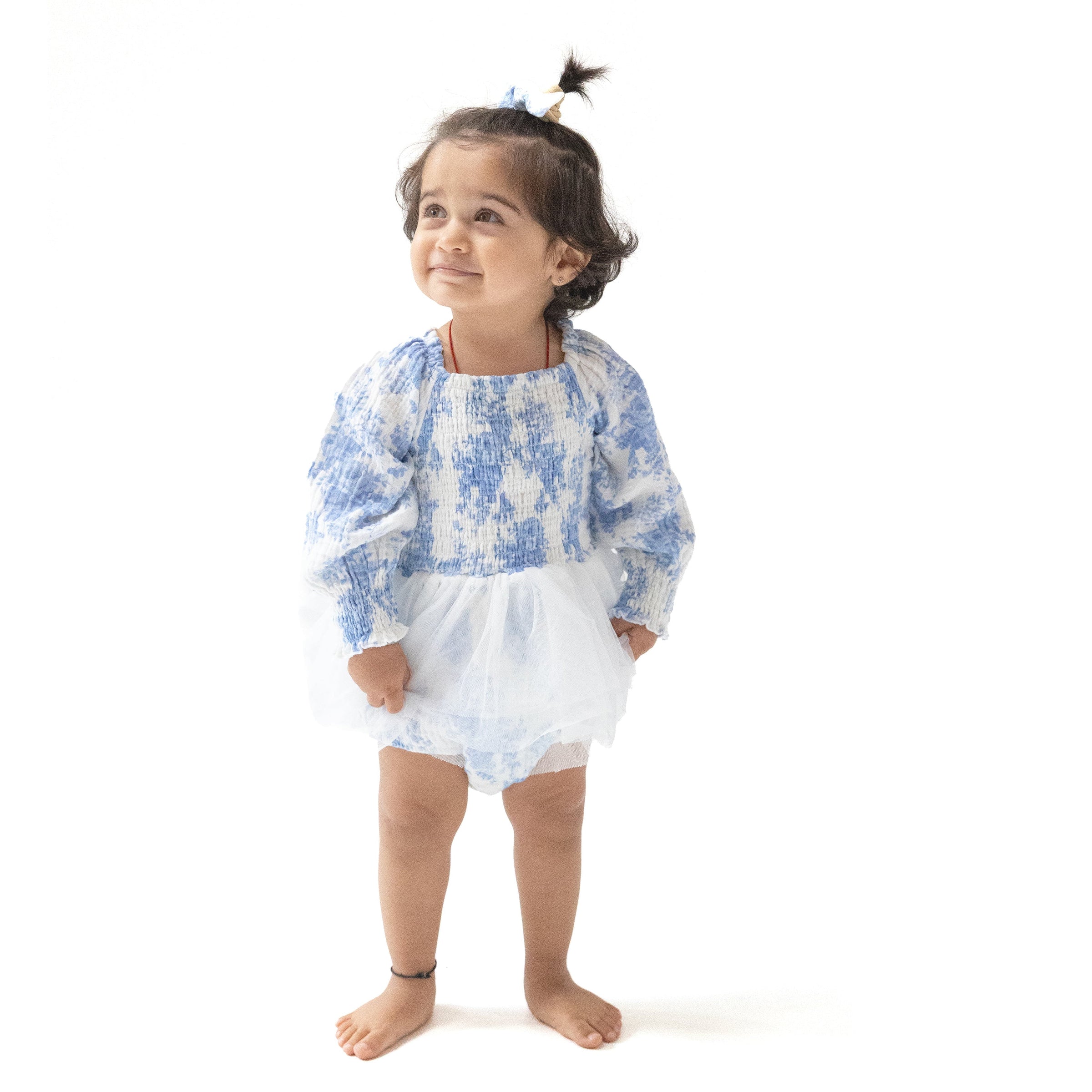 Dream Cottage Floral - Long Sleeve Smocked Bubble with Tutu