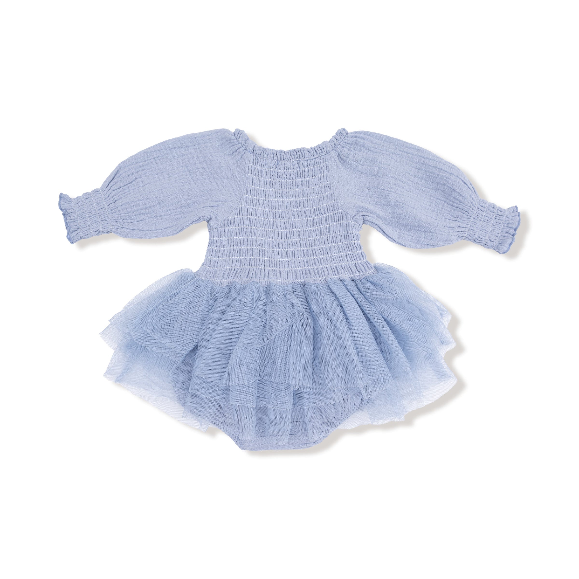 Soft Chambray - Long Sleeve Smocked Bubble with Tutu