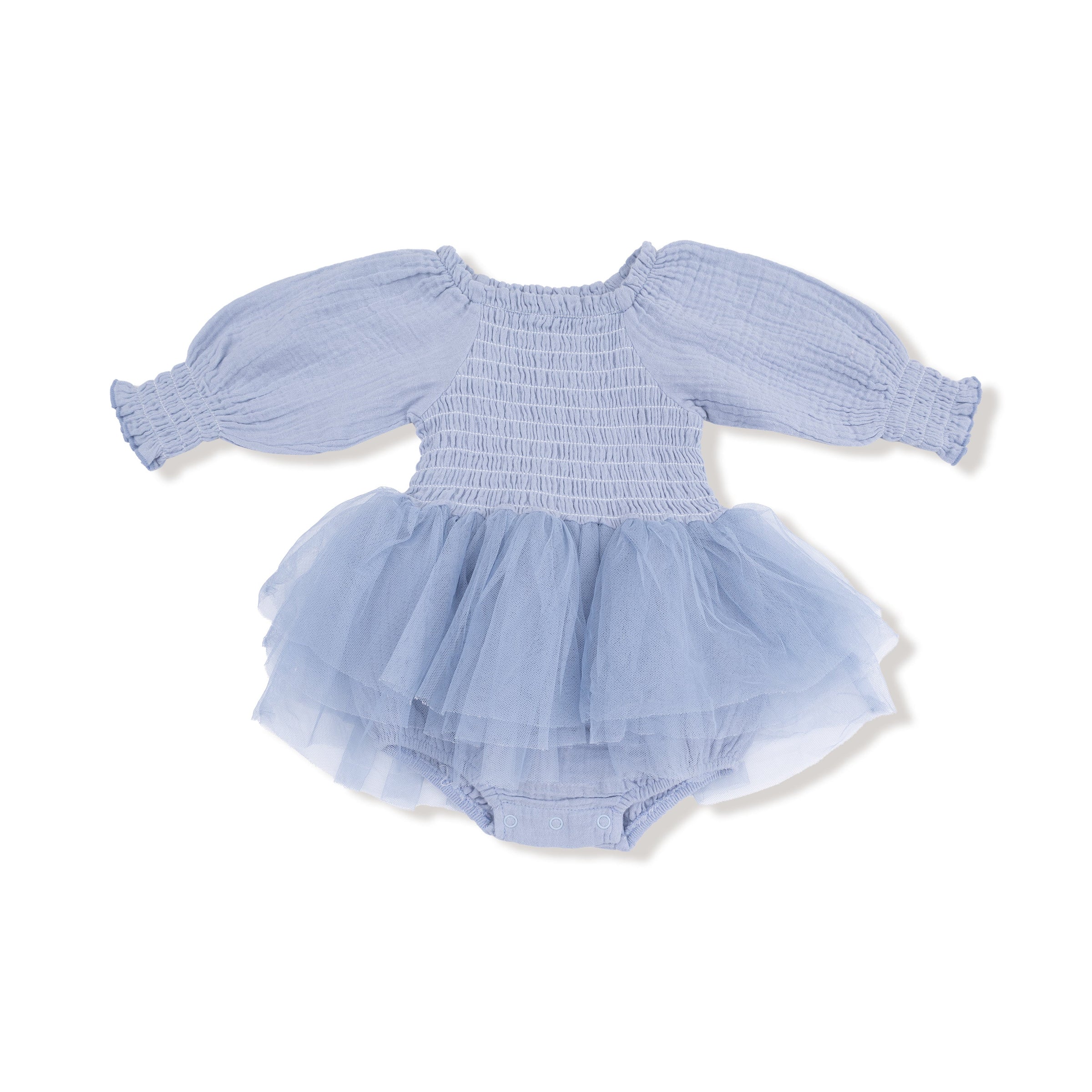 Soft Chambray - Long Sleeve Smocked Bubble with Tutu