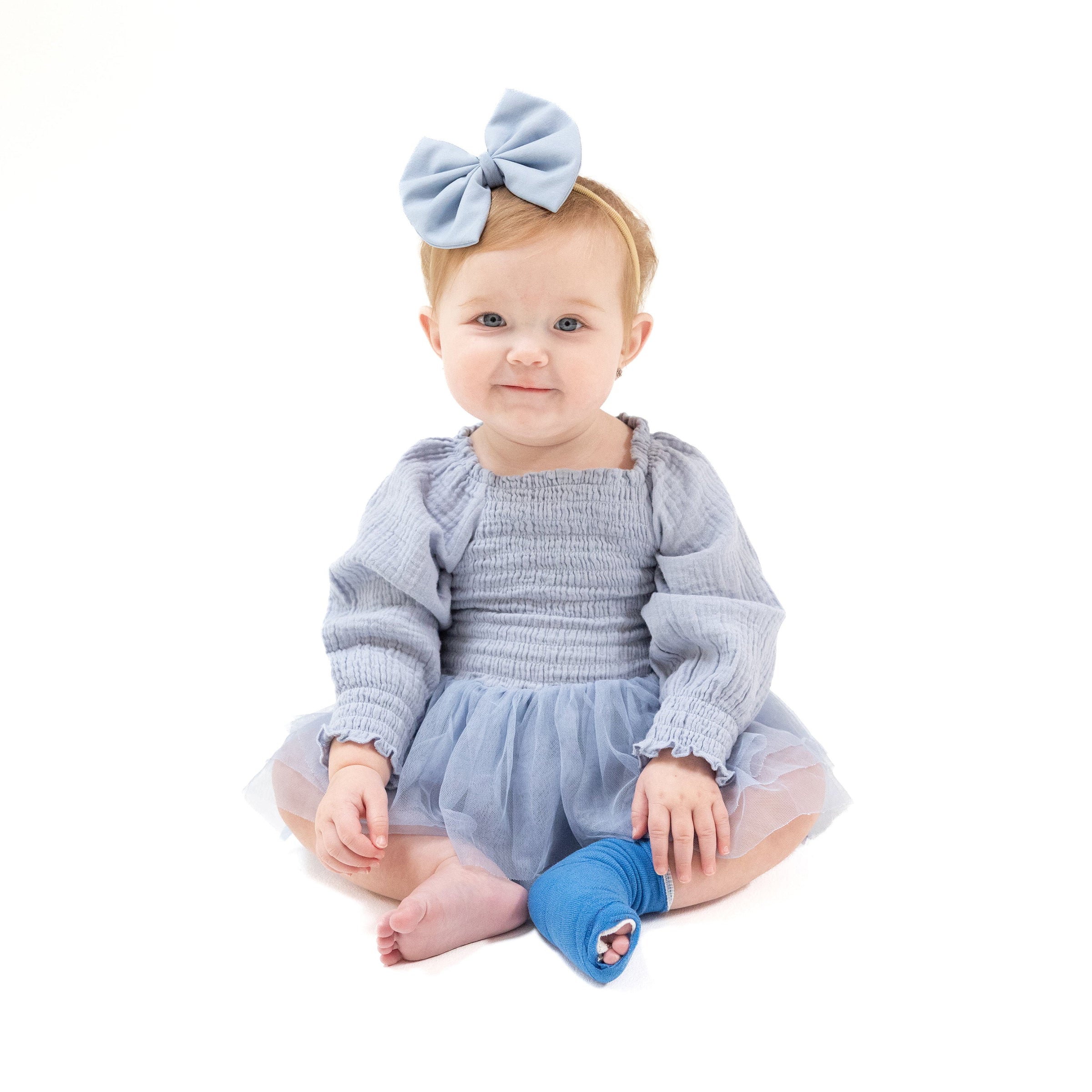 Soft Chambray - Long Sleeve Smocked Bubble with Tutu