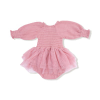 Rose Elegance - Long Sleeve Smocked Bubble with Tutu