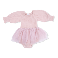 Solid Muslin Lotus - Long Sleeve Smocked Bubble with Tutu