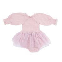 Solid Muslin Lotus - Long Sleeve Smocked Bubble with Tutu