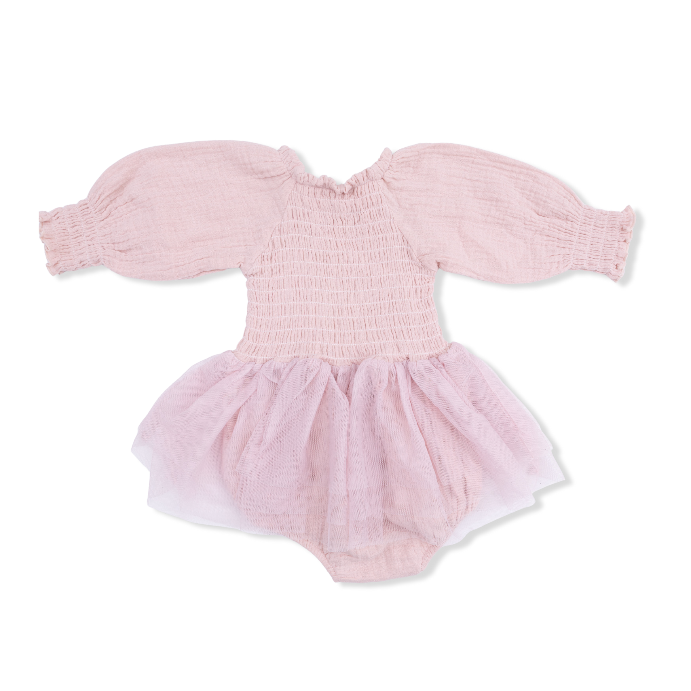 Solid Muslin Lotus - Long Sleeve Smocked Bubble with Tutu