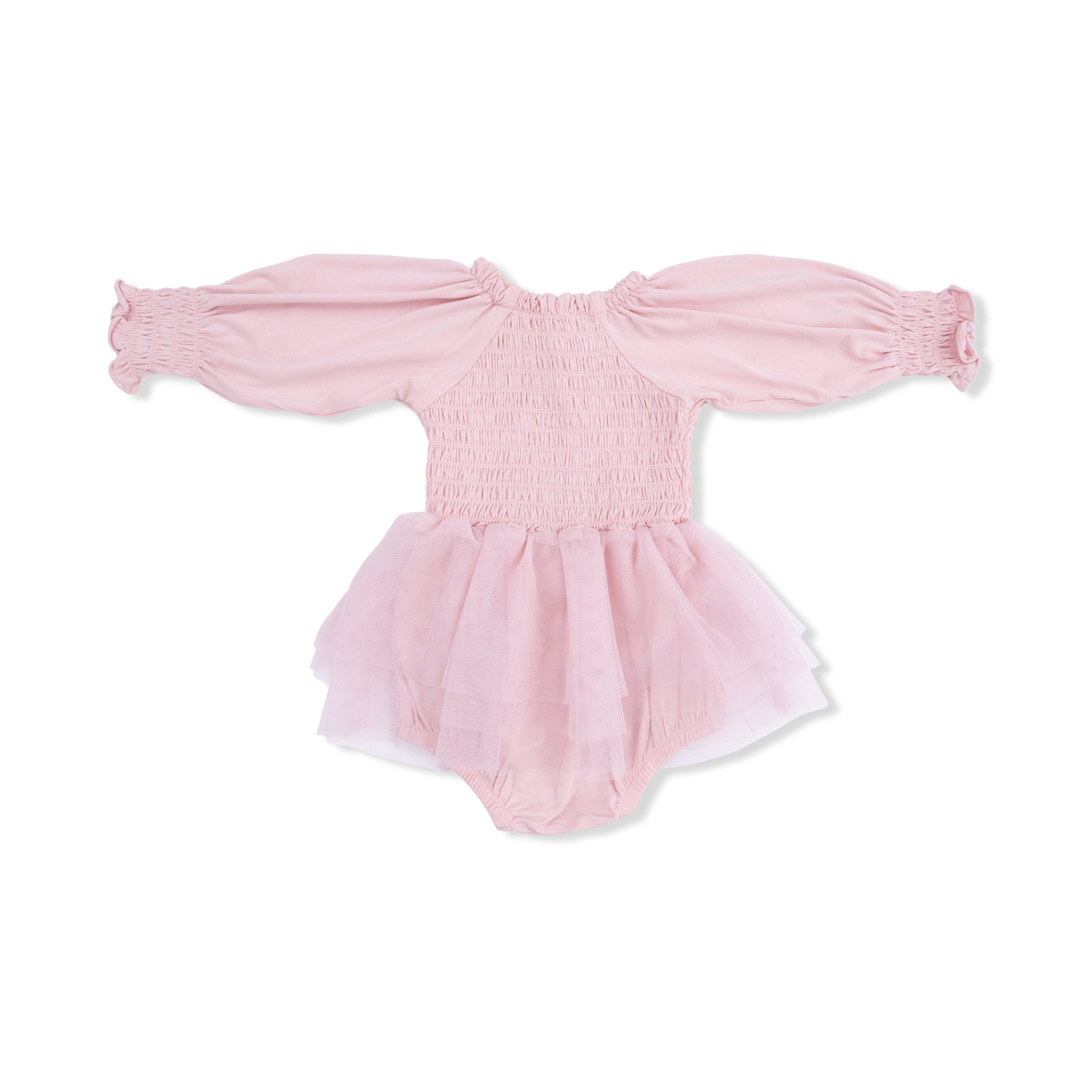Solid Peachskin - Long Sleeve Smocked Bubble with Tutu