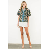 Sheila - Flower Print Short Sleeve Top