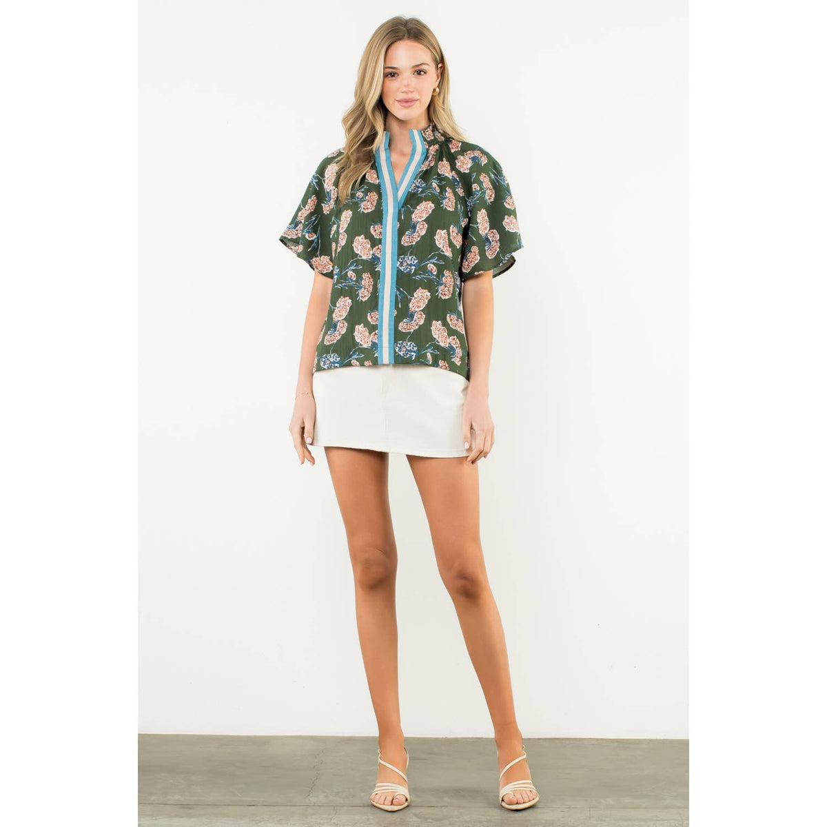 Sheila - Flower Print Short Sleeve Top