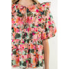 Kinsley- Ruffle Tie Neck Puff Sleeve Floral Top