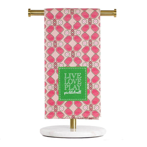 Live Love Play Pickleball Hand Towel   Light Pink/Hot Pink/Green   20x28