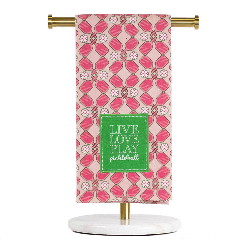 Live Love Play Pickleball Hand Towel   Light Pink/Hot Pink/Green   20x28