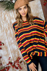 Sally - Multi Print Twist Front Cold Shoulder Knit Top