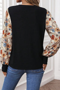 Vanessa - Apricot Floral Patchwork Top - Puff Sleeve Mixed Print Blouse