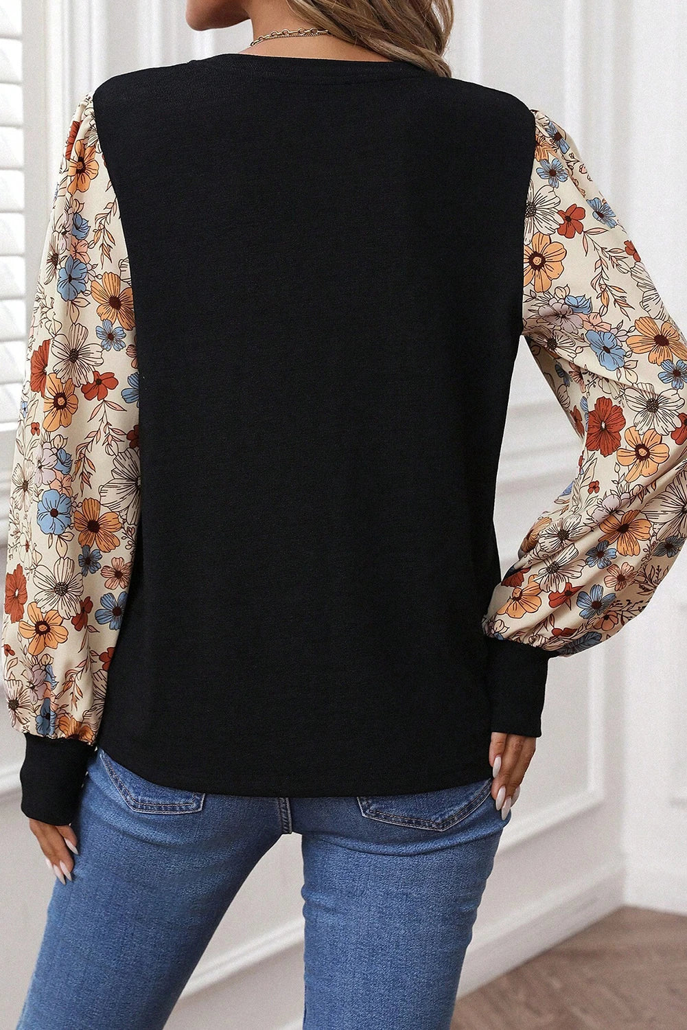 Vanessa - Apricot Floral Patchwork Top - Puff Sleeve Mixed Print Blouse