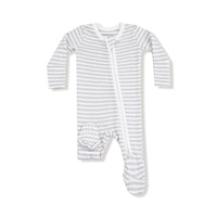 Stripe - Mineral- Grey/White - 2 Way Zipper Footie